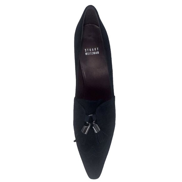 Stuart Weitzman Woman’s Suede Leather heel Navy Tassel Heels 9 - Picture 4 of 12